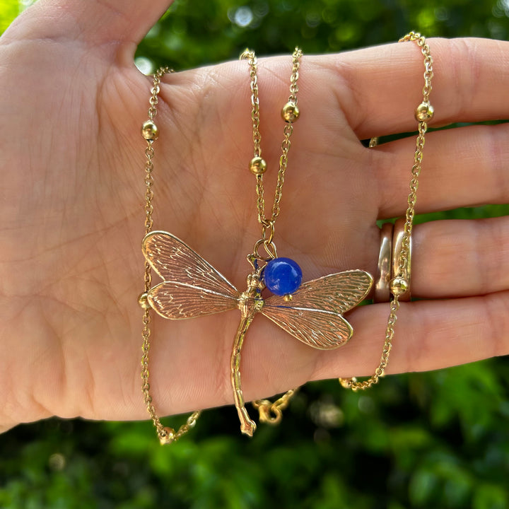 Dragonfly and stone necklace