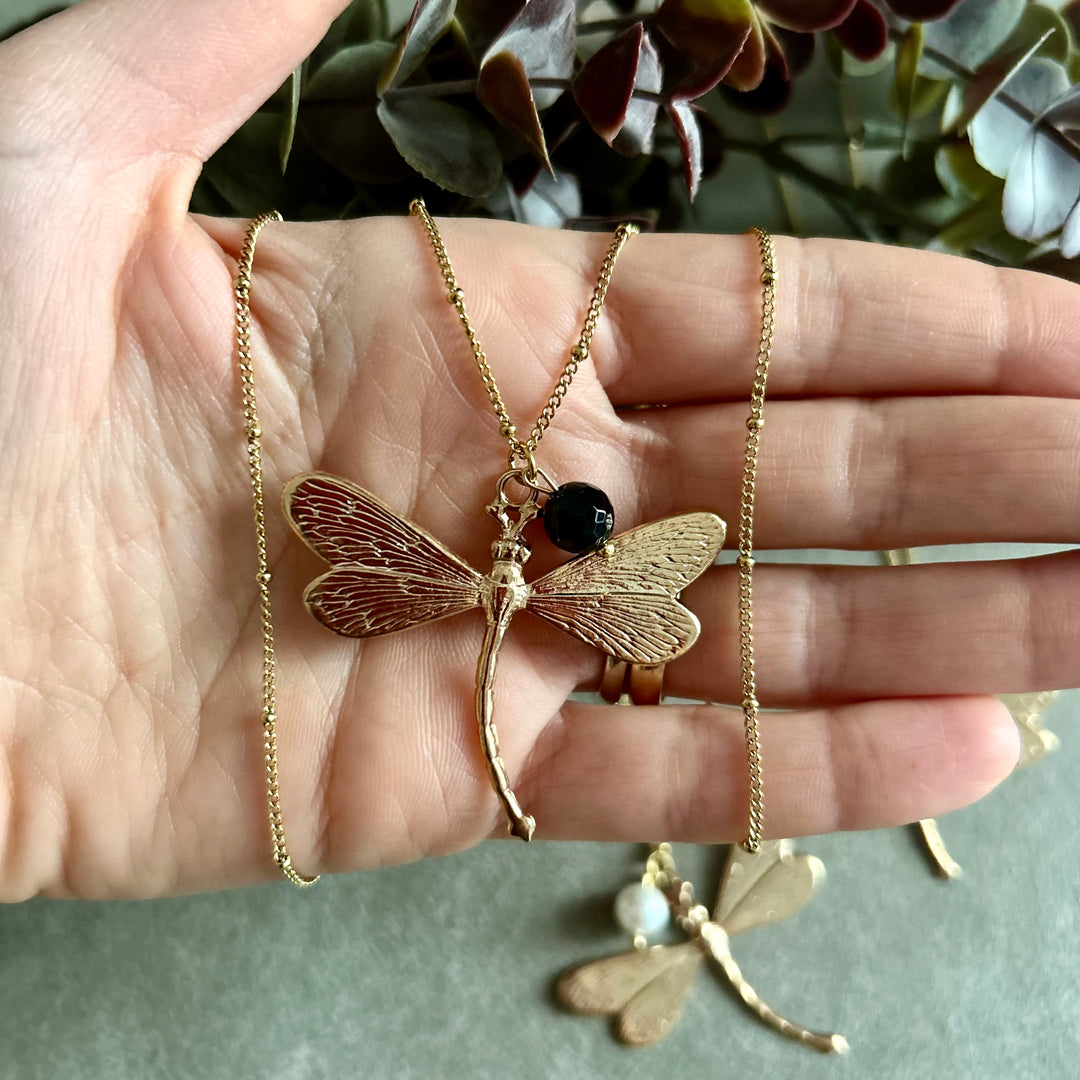 Dragonfly and stone necklace