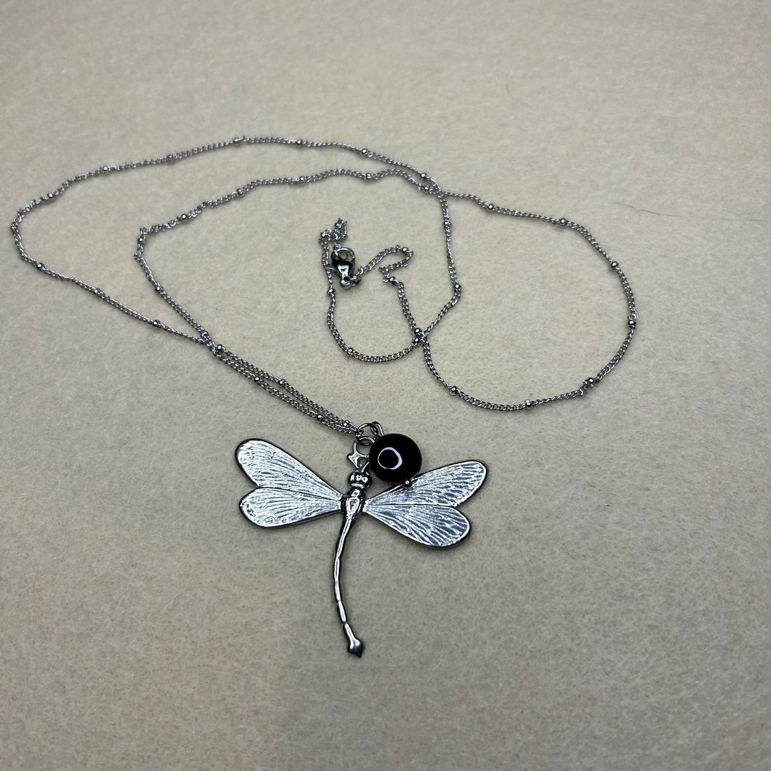 Dragonfly and stone necklace