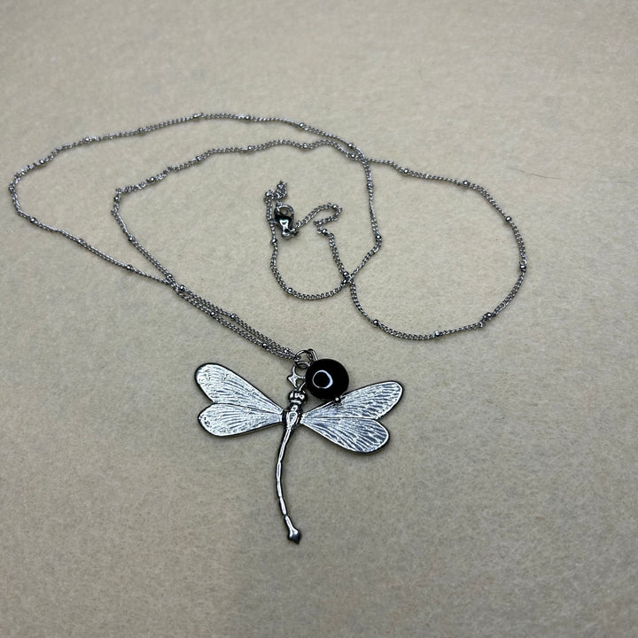 Dragonfly and stone necklace